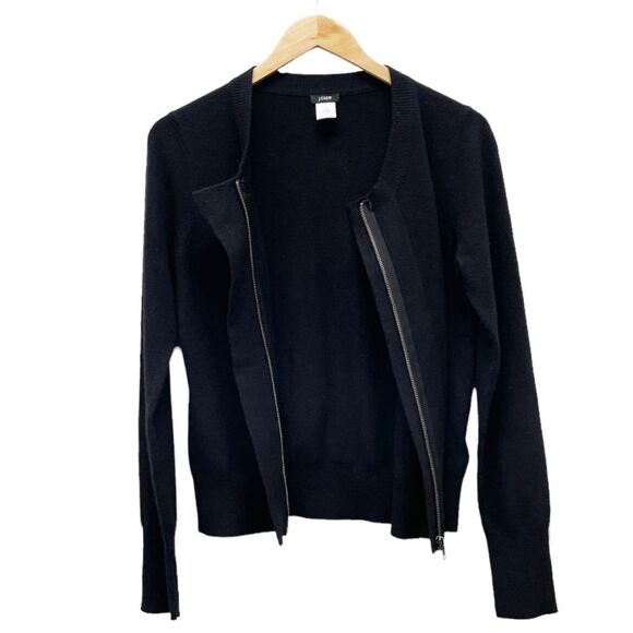 J. Crew Black Cashmere Wool Blend Full Zip Cardigan Sequin Placket Size Small - Picture 4 of 11